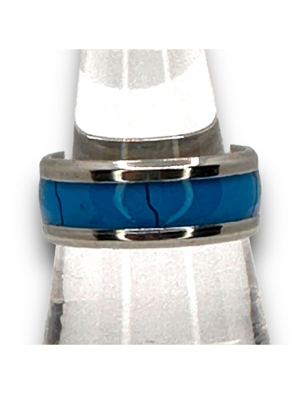 Stainless Steel Ring With Blue Inlay Size 7 Unisex Stylish & Durable Jewelry NWP